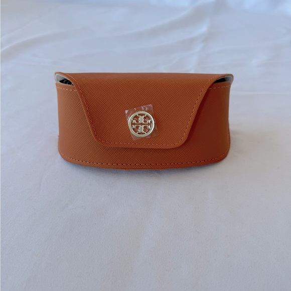 Tory Burch Sunglass Case & Cloth Pouch Gold Logo Orange - Picture 2 of 6